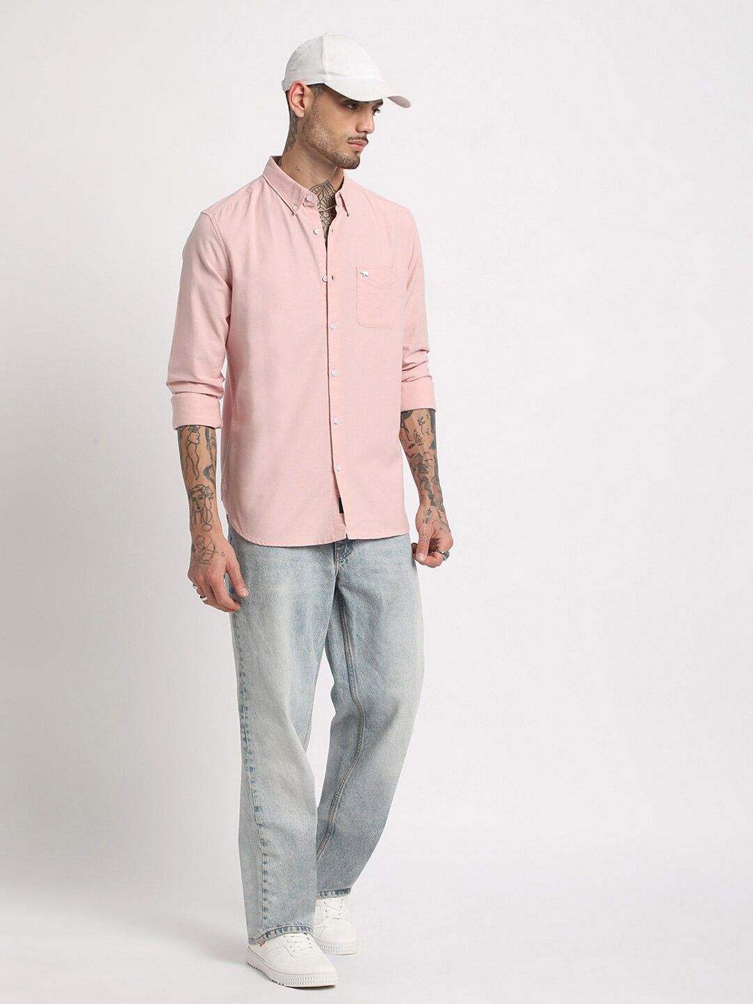 THE BEAR HOUSE Slim Fit Button-Down Collar Casual Pure Cotton Shirt