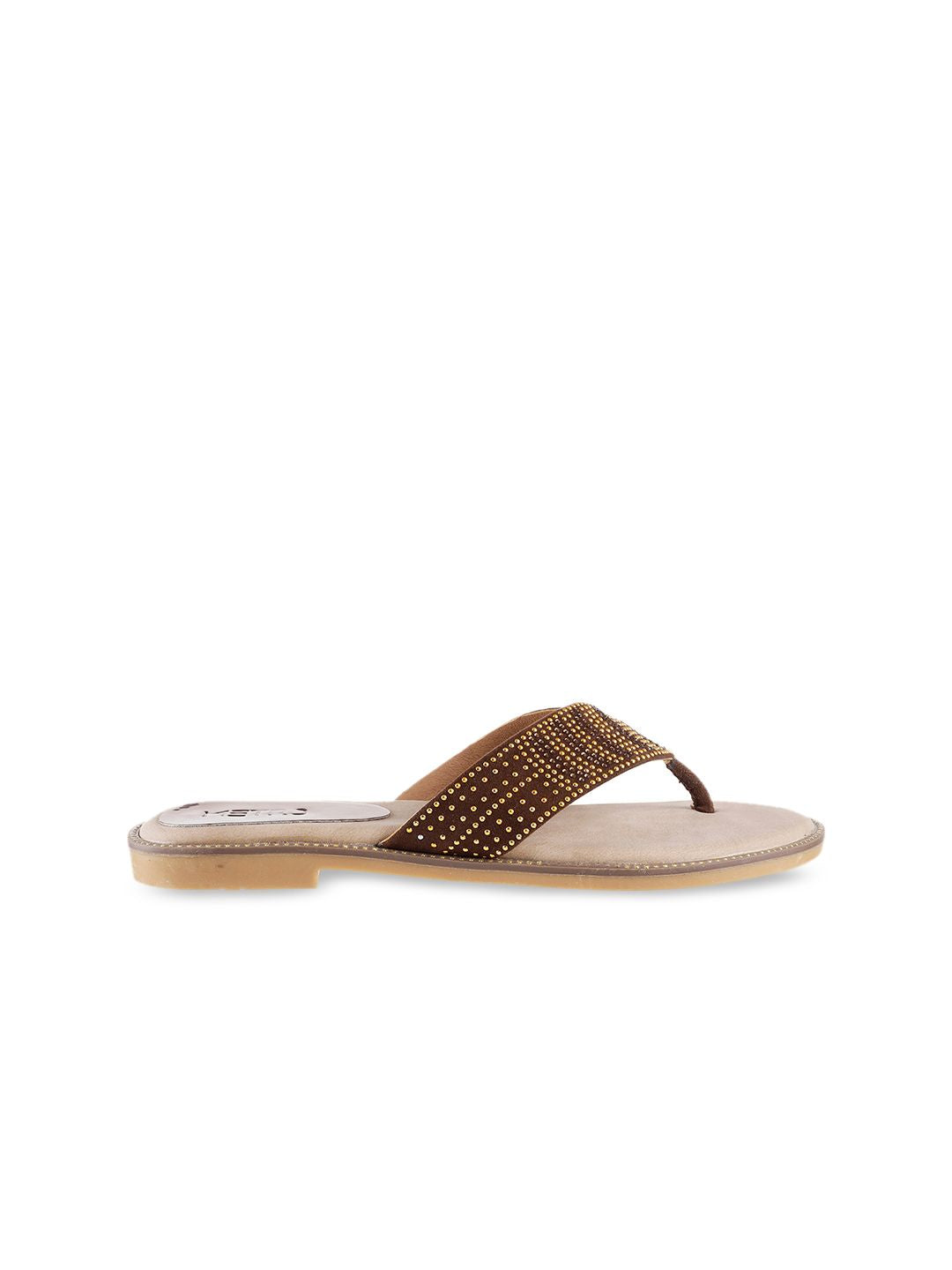 Metro Women Brown Embellished Open Toe Flats