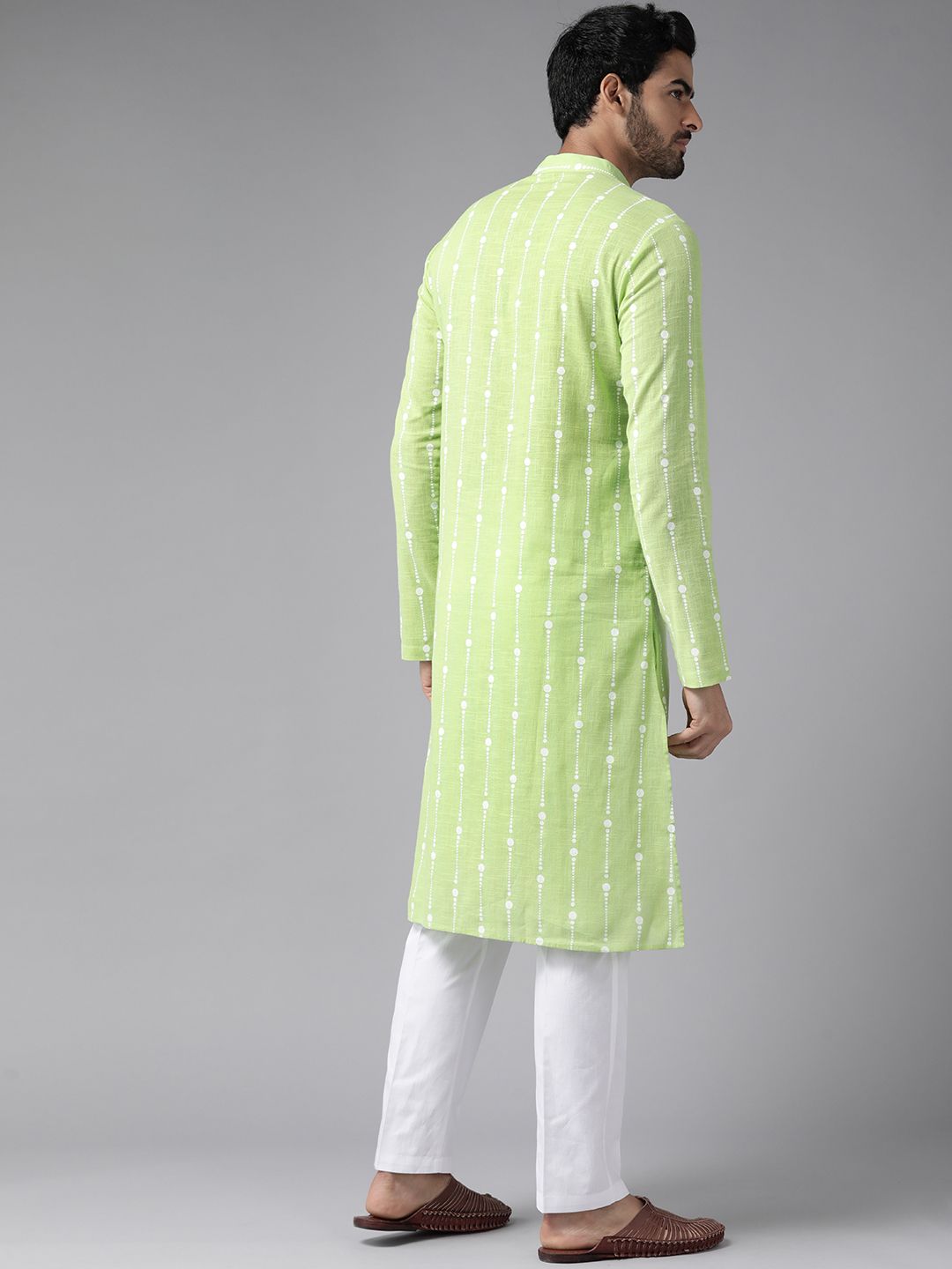 See Designs Men Lime Green & White Pure Cotton Printed Kurta with Pyjamas