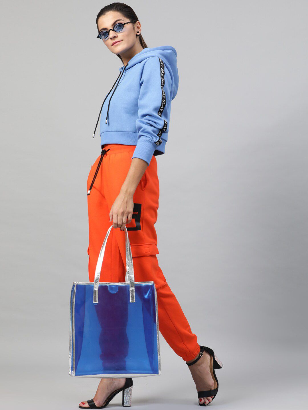 STREET 9 Women Blue Solid Hooded Sweatshirt