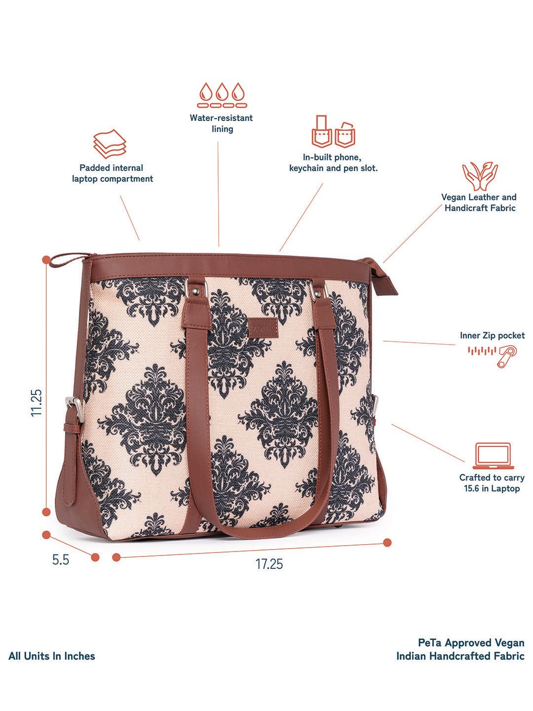 ZOUK Printed Laptop Shoulder Tote Bag 15.6 Inch