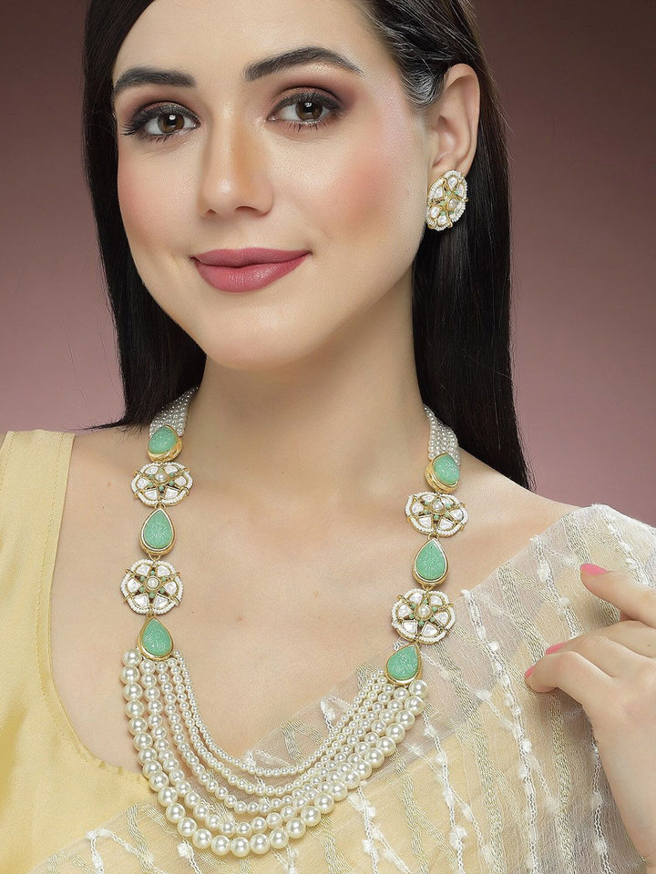 KARATCART Gold-Plated Beaded Kundan-Studded Jewellery Set