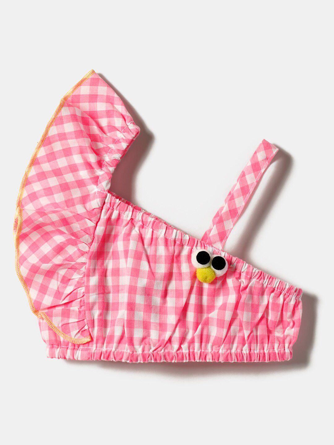 Nauti Nati Girls Checked One Shoulder Ruffled Pure Cotton Crop Top With Shorts