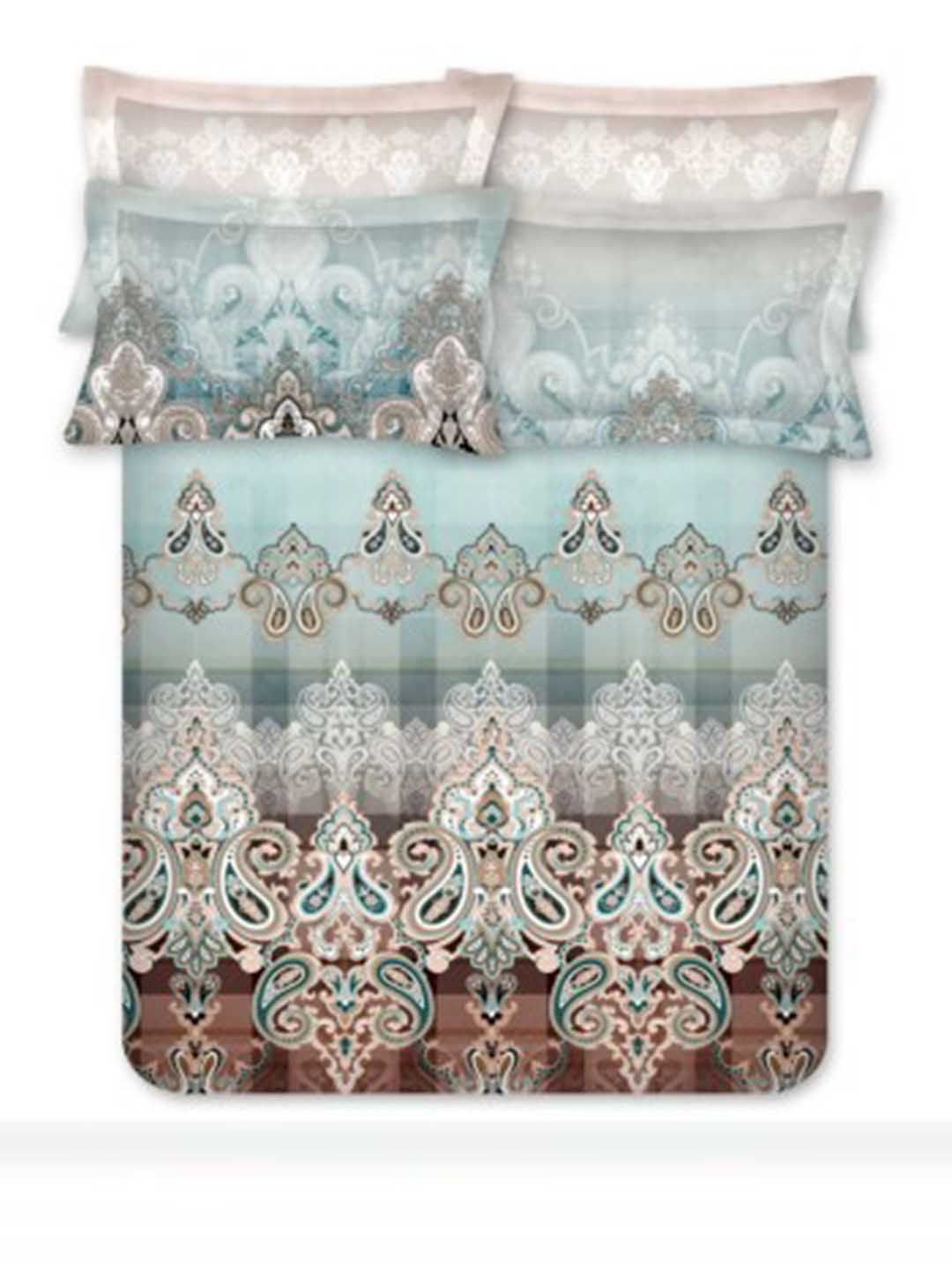 BOMBAY DYEING Ethnicity Turquoise Blue Printed Cotton 300TC King Bedsheet Set 2.74 x 2.74m