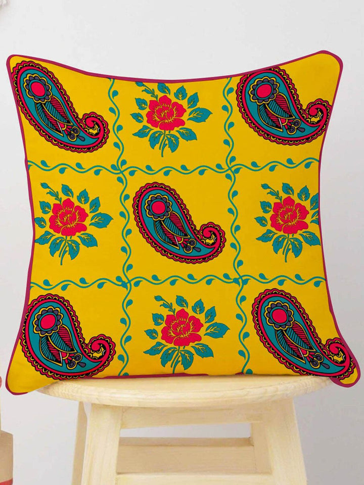 STITCHNEST Navy Blue & Orange Set of 5 Ethnic Motifs Velvet Square Cushion Covers