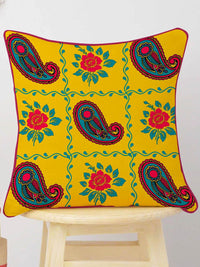 STITCHNEST Navy Blue & Orange Set of 5 Ethnic Motifs Velvet Square Cushion Covers