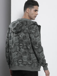 The Indian Garage Co Men Charcoal Grey Printed Hooded Sweatshirt