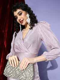 Athena Lavender Solid Accordion Pleats Wrap Dress