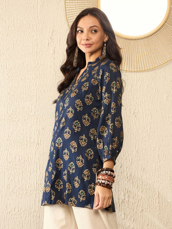 KALINI Women Floral Printed Mandarin Collar Top