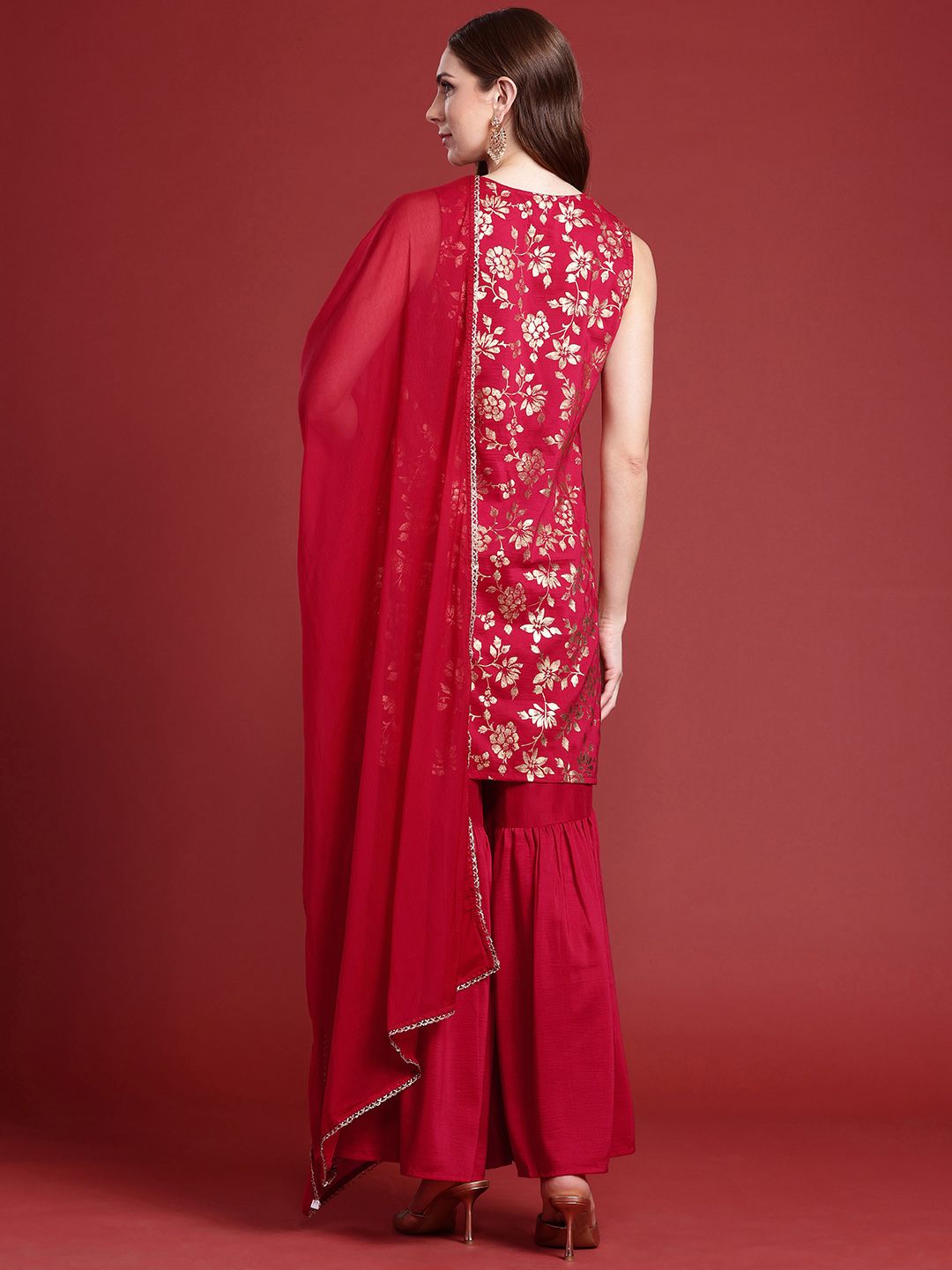 Anouk Indie Floral Printed Kurta With Sharara & With Dupatta