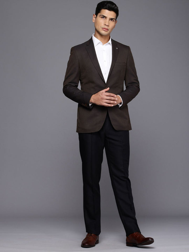 Raymond Notched Lapel Single Breasted Contemporary Fit Self Design Formal Blazers