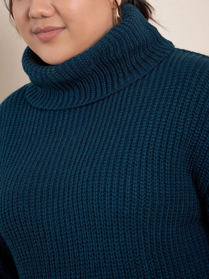 CURVY STREET Plus Size Ribbed Turtle Neck Acrylic Pullover