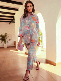 Athena Women Printed Shirt Collar Neck Shirt With Trousers Co-Ords