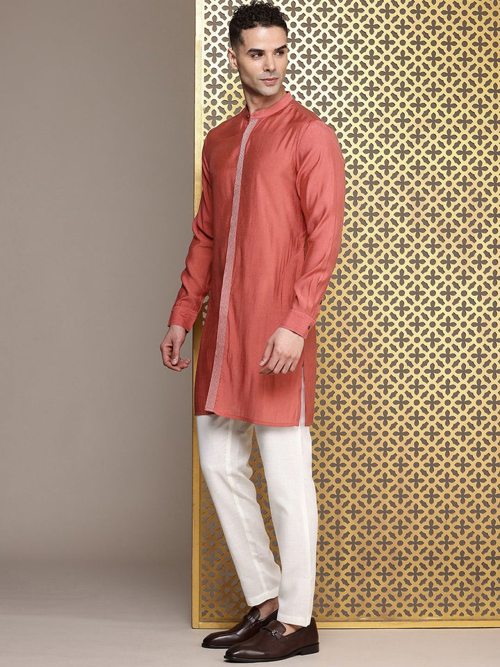 House of Pataudi Band Collar Thread Work Detailed Jashn Kurta with Trousers