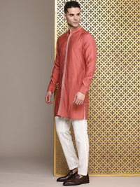 House of Pataudi Band Collar Thread Work Detailed Jashn Kurta with Trousers