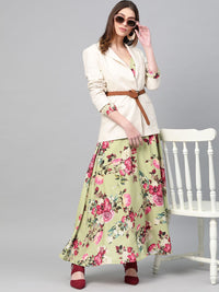 SASSAFRAS Lime Green & Pink Floral Printed Maxi Dress