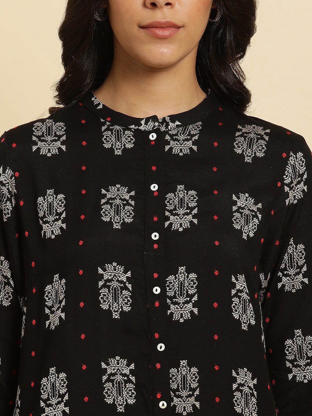 W Ethnic Motifs Printed Mandarin Collar Kurta