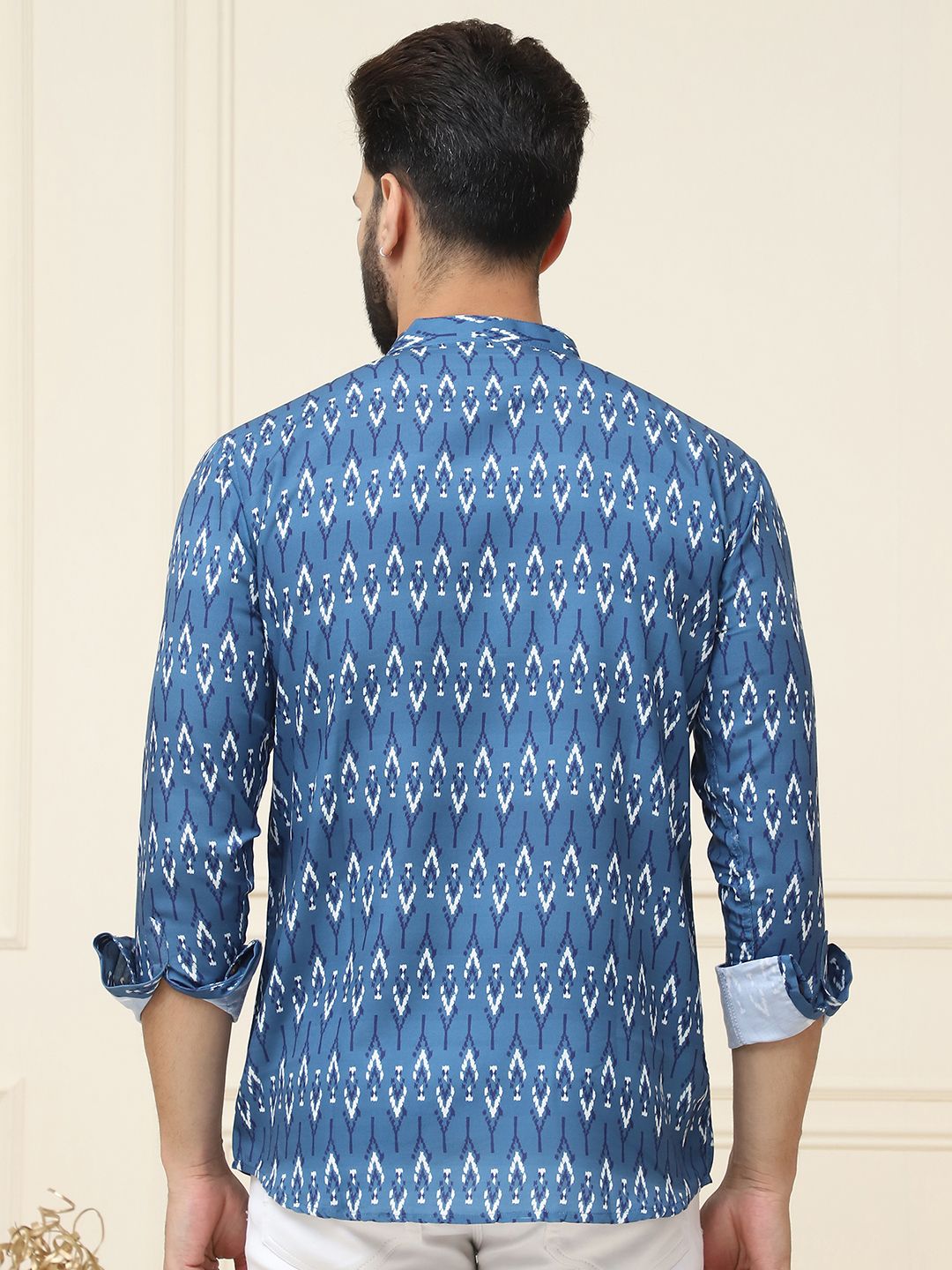 SOJANYA Kurta Bercetak Motif Etnik Biru Teal Lelaki