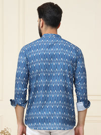 SOJANYA Kurta Bercetak Motif Etnik Biru Teal Lelaki