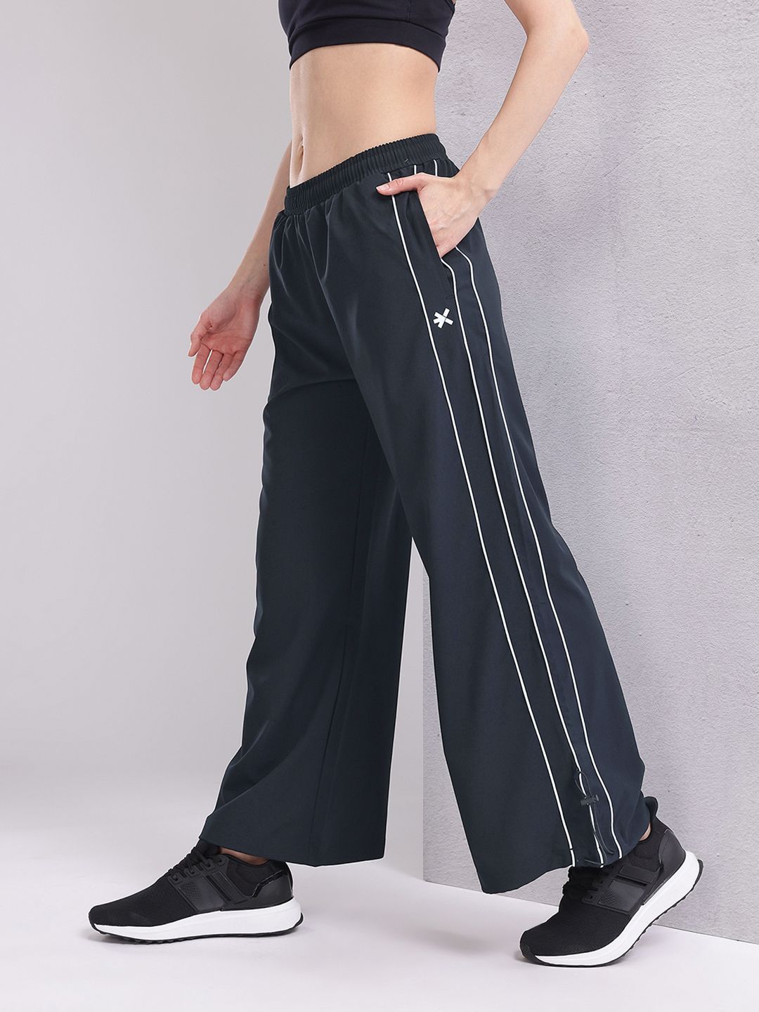 HRX by Hrithik Roshan Women Contrast Piping Rapid-Dry Flared Training Track Pants