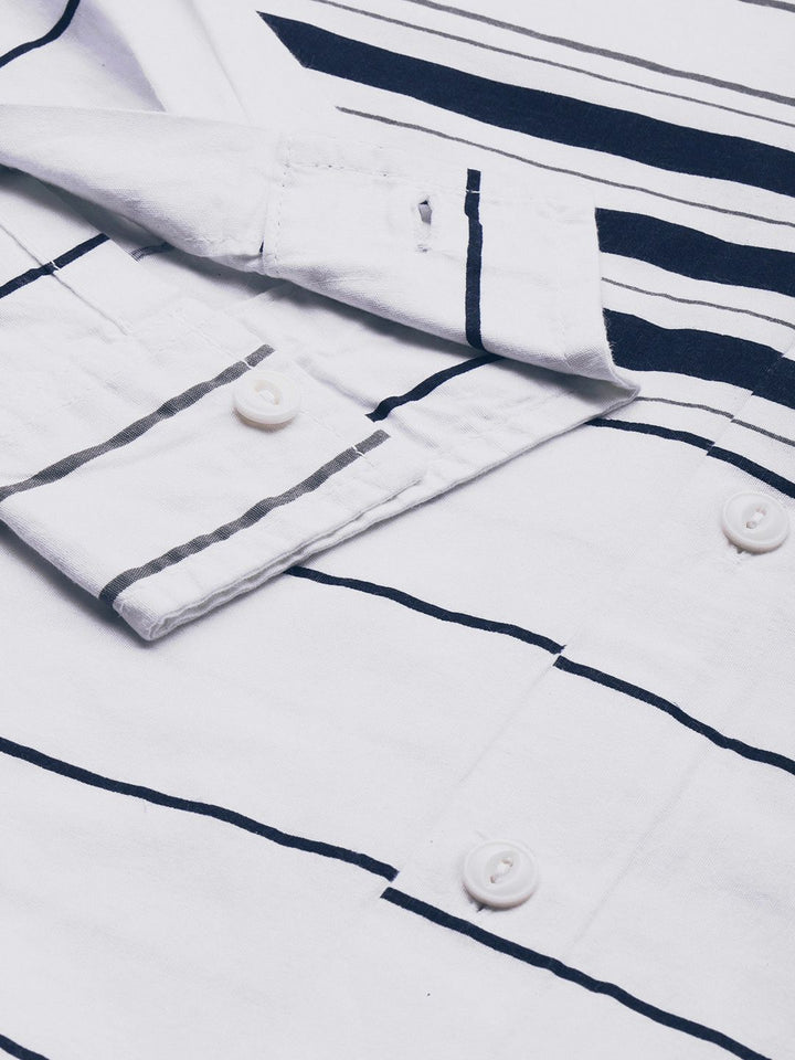 The Indian Garage Co Men White Horizontal Stripes Casual Shirt