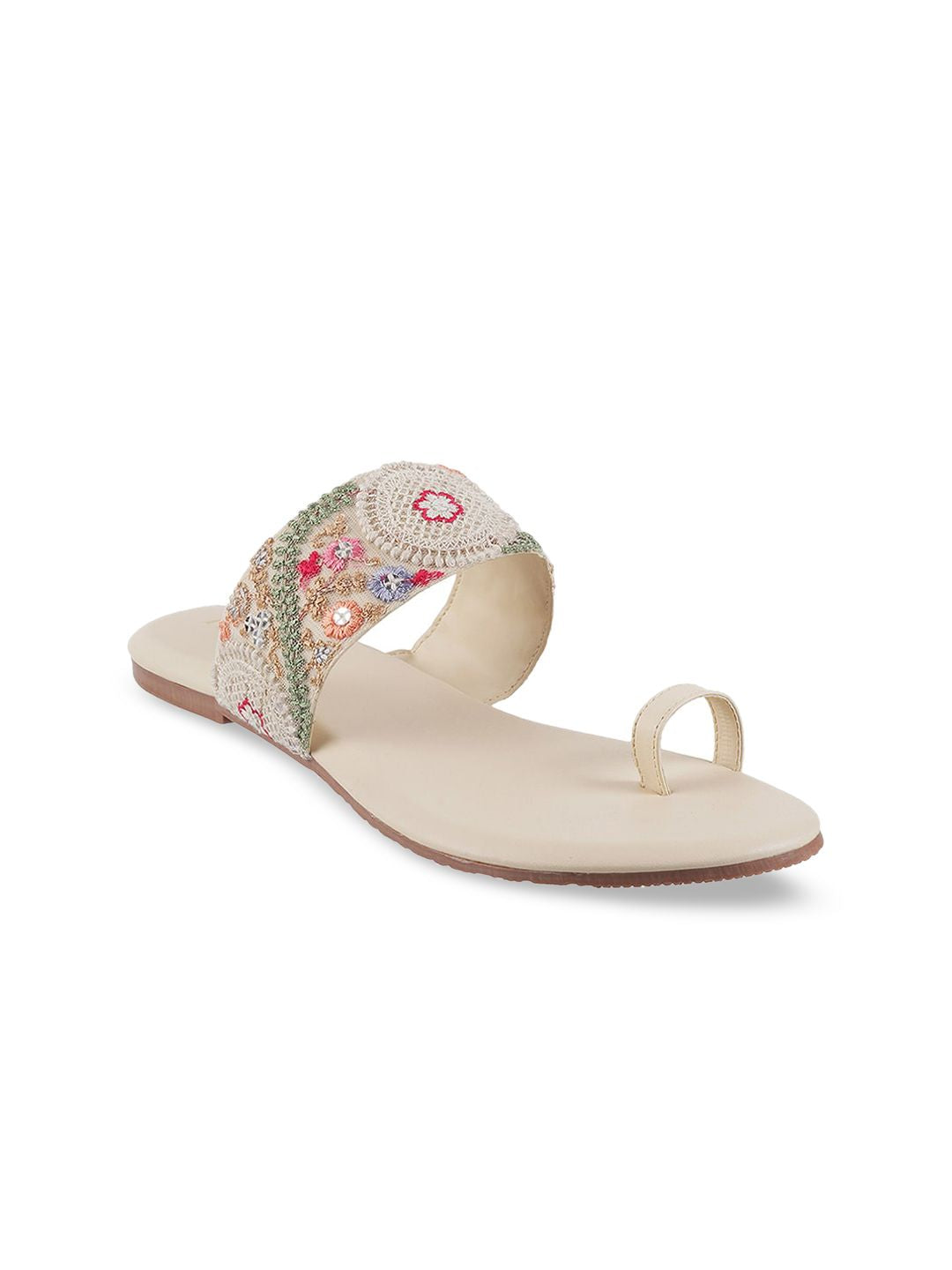 Metro Women Beige One Toe Flats