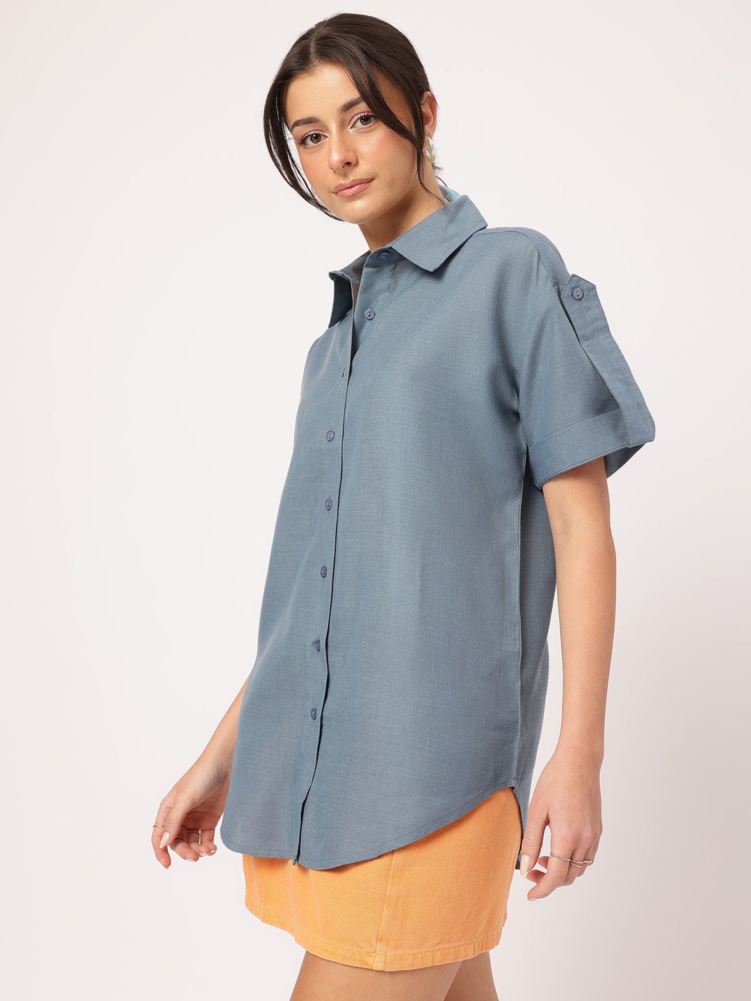 DressBerry Statement Roll-Up Tabs  Longline Shirt