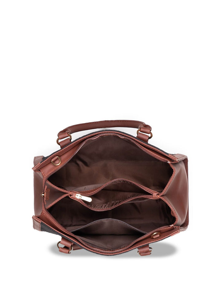 ZOUK =Floral Printed Structured Jute Handheld Bag