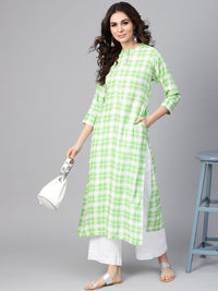Libas Women Green & White Checked Straight Kurta