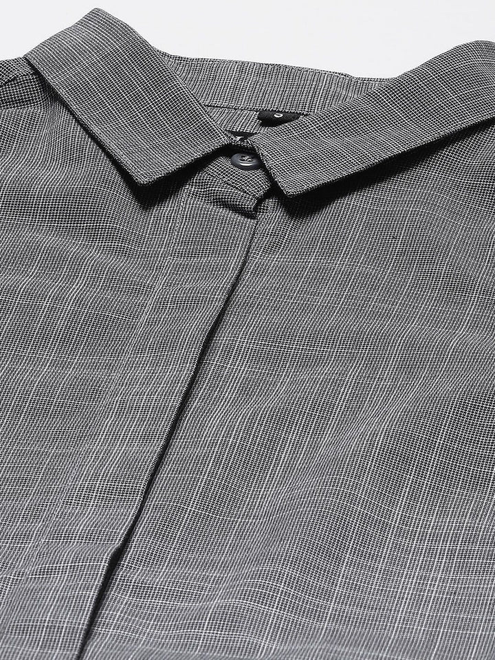 Hancock Women Grey Standard Slim Fit Cotton Formal Shirt