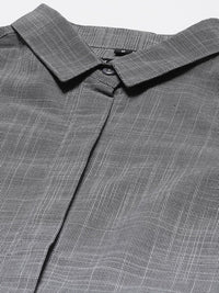 Hancock Women Grey Standard Slim Fit Cotton Formal Shirt