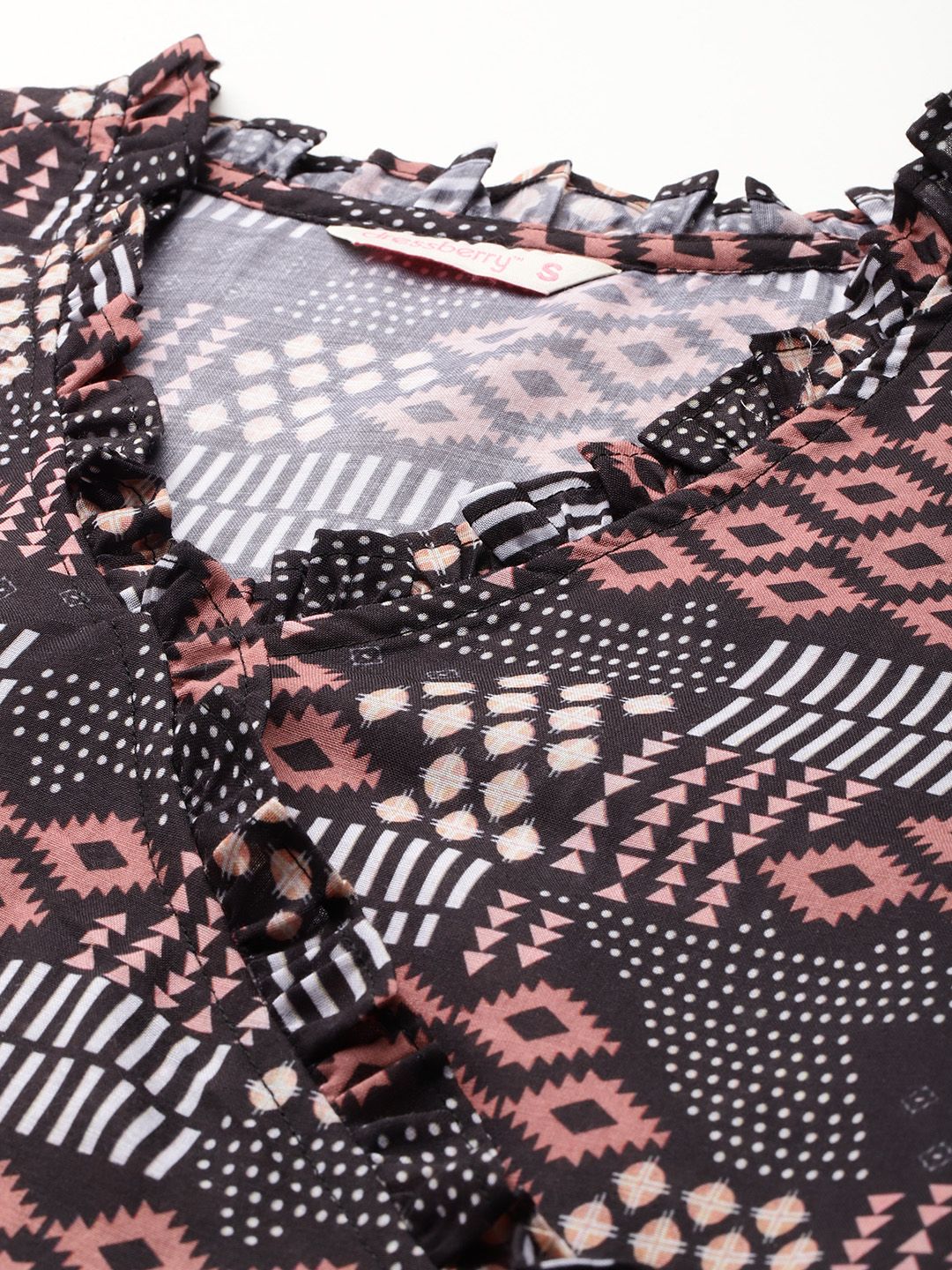DressBerry Geometric Print Puff Sleeve Wrap Top