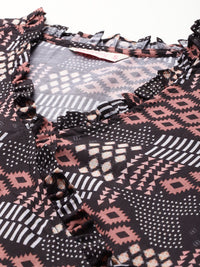 DressBerry Geometric Print Puff Sleeve Wrap Top