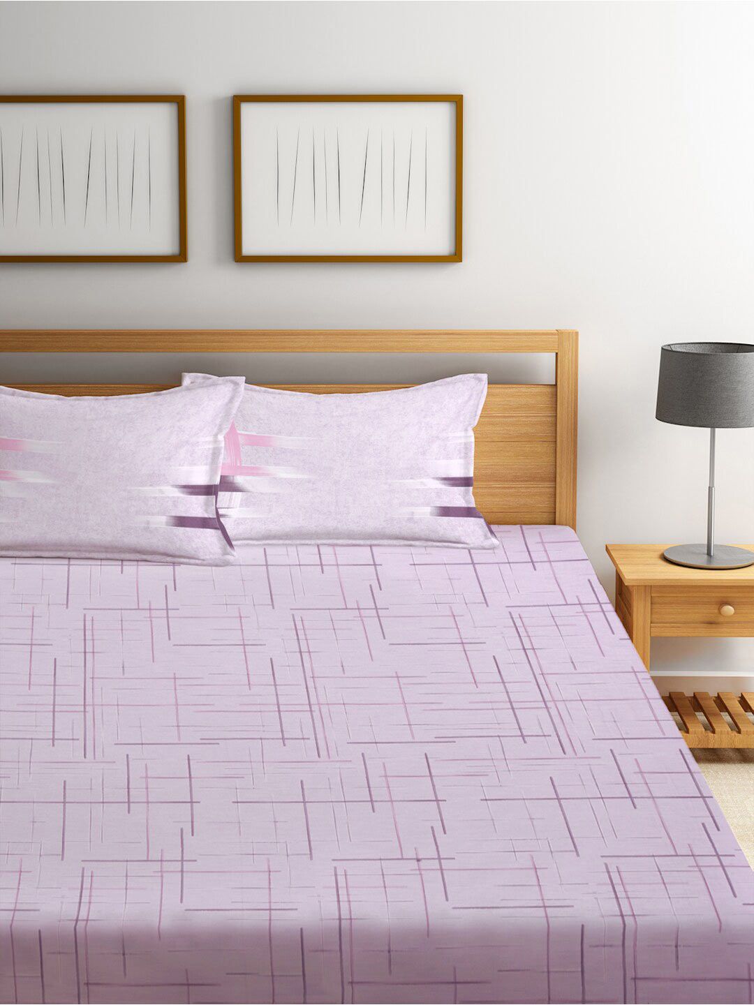KLOTTHE Purple 400TC Pure Cotton Fitted Super King Double Bedsheet & 2 Pillow Covers