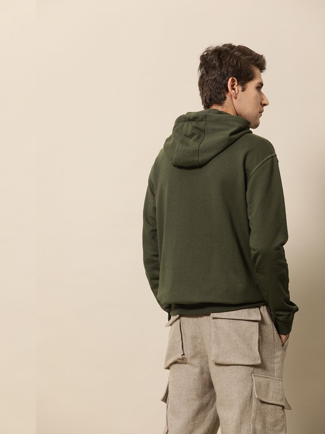 Mr Bowerbird Men Olive Green Solid Hooded Sweatshirt
