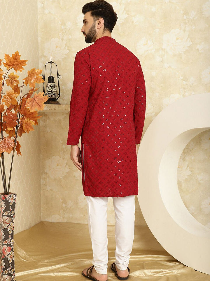 SOJANYA Embroidered Sequinned Pure Cotton Kurta With Churidar