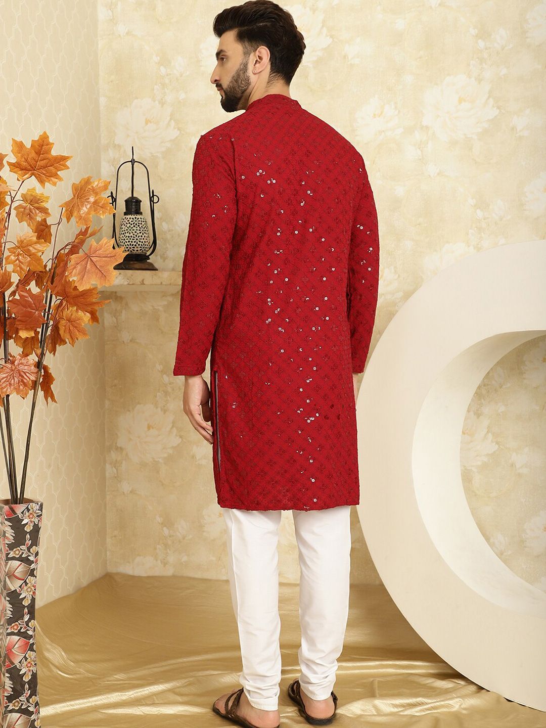 SOJANYA Embroidered Sequinned Pure Cotton Kurta With Churidar