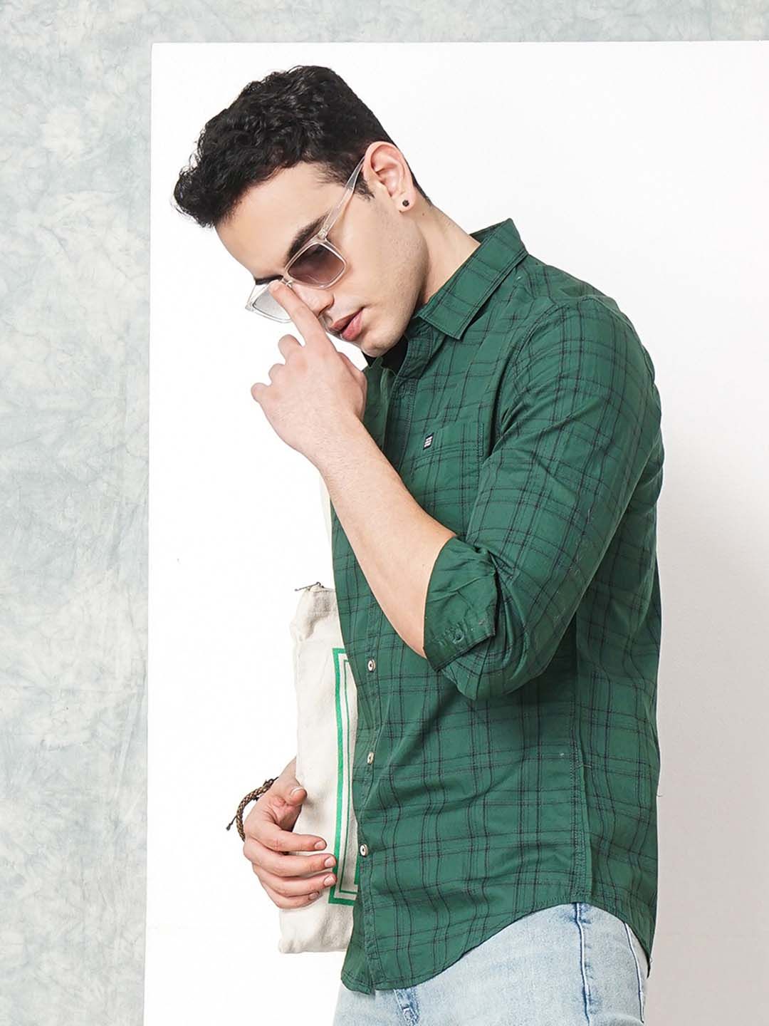 The Indian Garage Co Men Green & Maroon Checked Casual Shirt