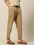 Mr Bowerbird Men Khaki Liberal Fit Cotton Linen Trousers