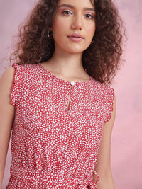 DressBerry Floral Printed Belted A-Line Dress