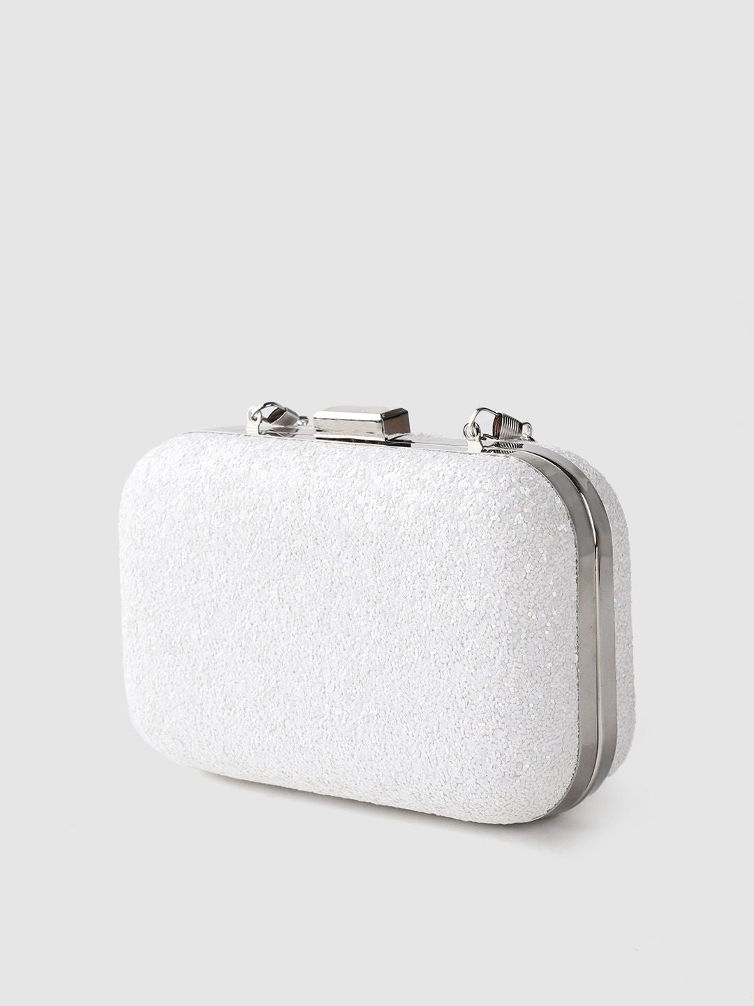 Lino Perros White Glitter Box Clutch with Detachable Sling Strap