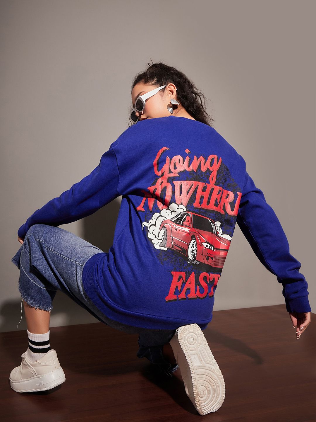 SASSAFRAS Typography Printed Long Sleeves Oversized Fleece Sweatshirt