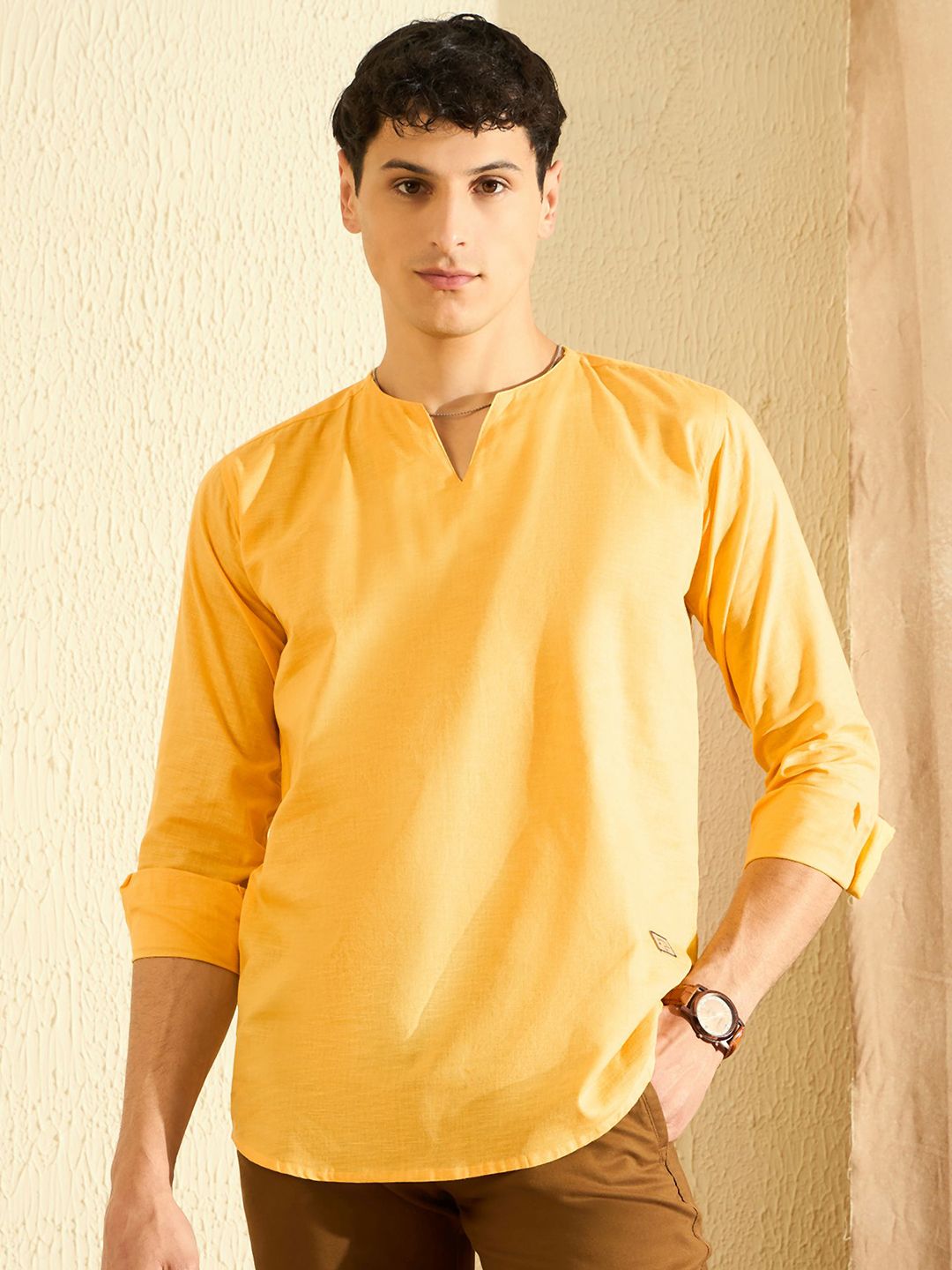 Dennison Men Kurta kasual pepejal kuning