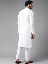 See Designs Men White Ethnic Motifs Embroidered Chikankari Pure Cotton Kurta with Pyjamas