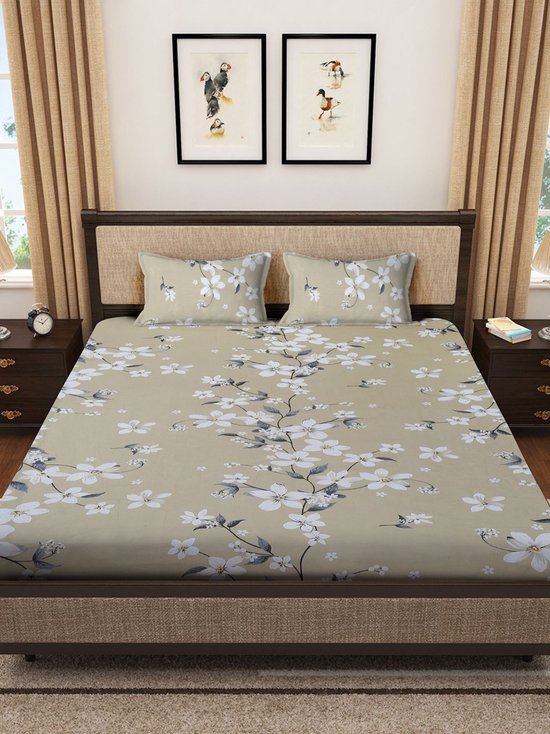 KLOTTHE Kapas Tulen 400 TC Cadar Katil King Double dengan 2 Sarung Bantal-98 x 89 inci