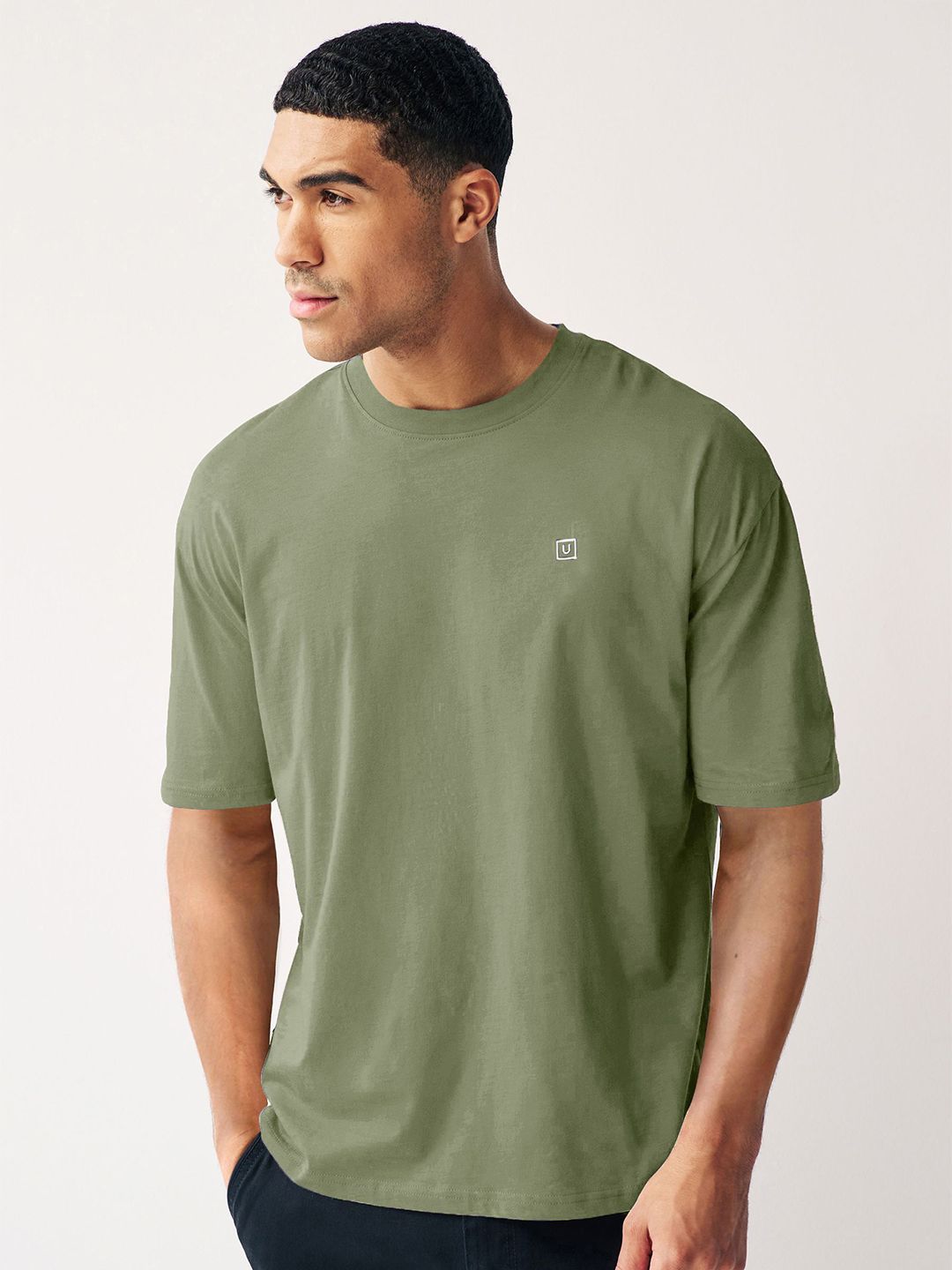 Urbano Fashion Men Solid Round Neck Cotton Oversized T-shirt
