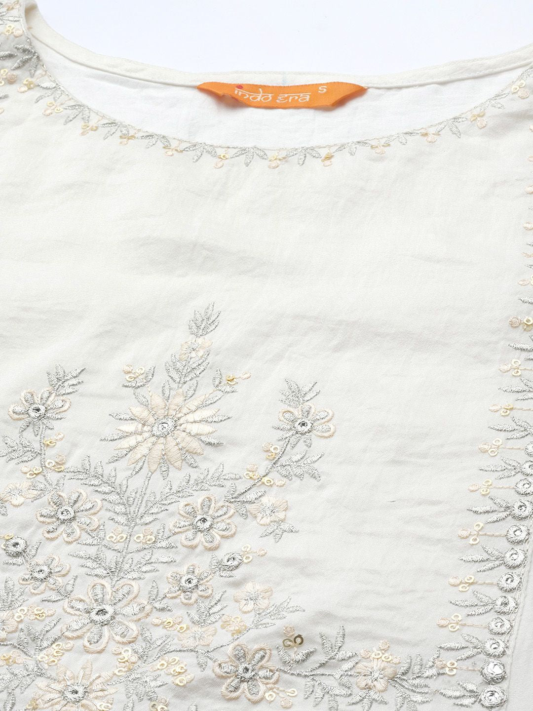 Indo Era Women White Ethnic Motifs Embroidered Kurta with Trousers & With Dupatta