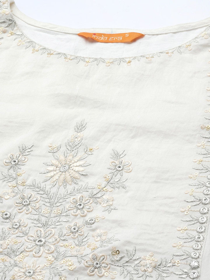 Indo Era Women White Ethnic Motifs Embroidered Kurta with Trousers & With Dupatta