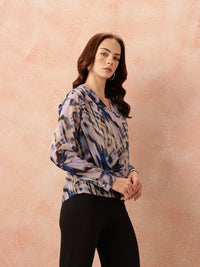 all about you Abstract Print Georgette Semi-Sheer Draped-Style Top