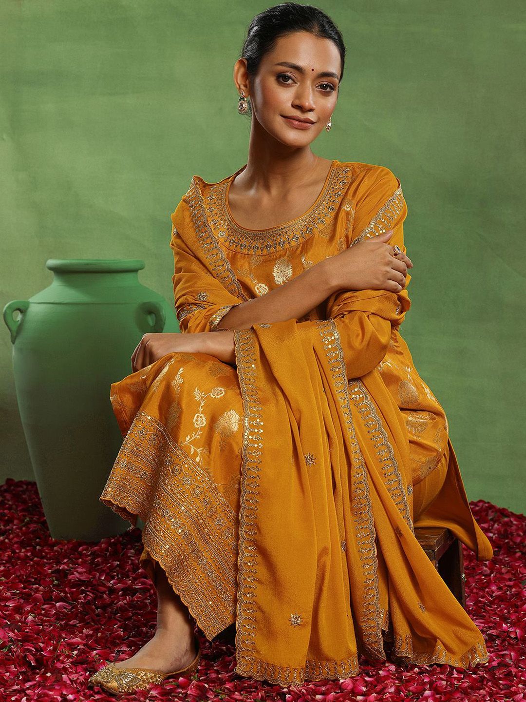 Libas Floral Woven Design Kurta with Palazzo & Dupatta